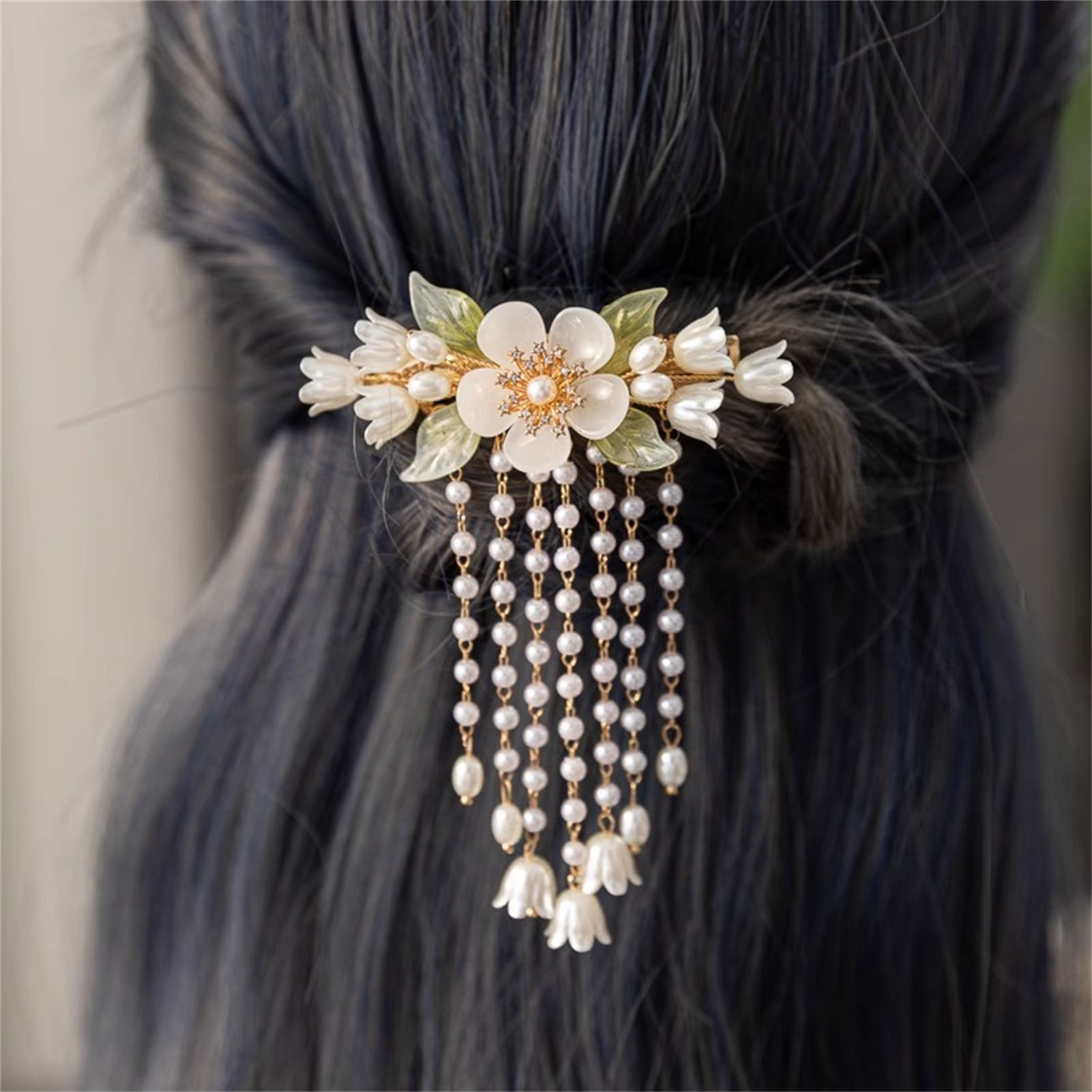 Orchid Phalaenopsis - Vintage Flower Tassel Hair Clip For